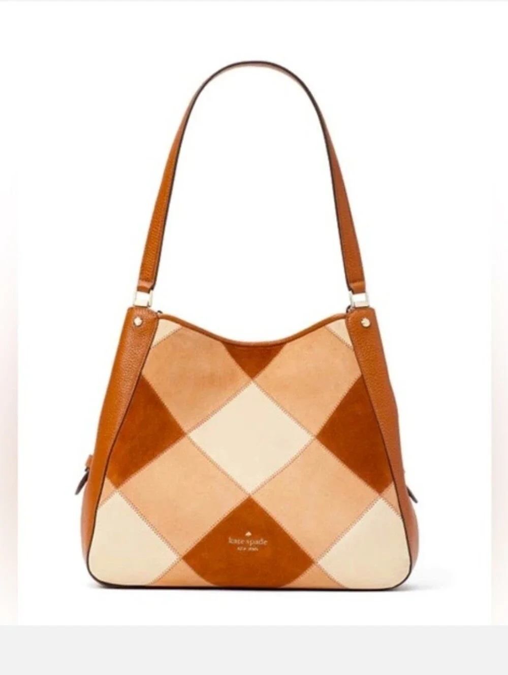 Kate Spade Brown & Tan Patchwork Leila Suede Medium Shoulder Bag EUC